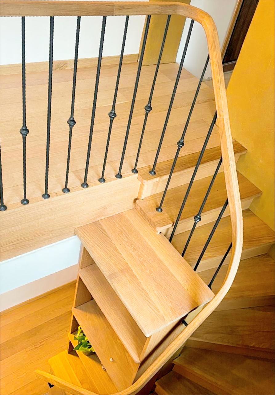 Escalier quart tournant bois et acier sur mesure